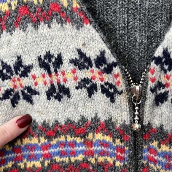 Northern Reflections Womens Fair Isle 100% Wool Full Zip Sweater Gray Nordic Vtg - Picture 8 of 11